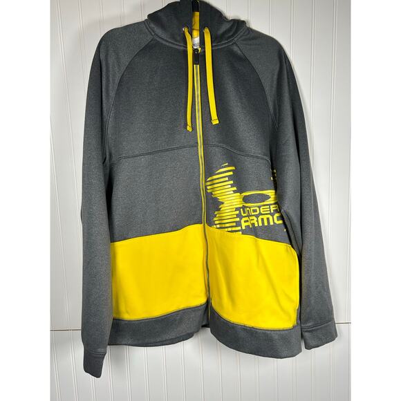 UNDER ARMOUR ALTERNATOR LOOSE FIT GRAY YELLOW FULL ZIP HOODED JACKET MENS  XL TG - Picture 1 of 12